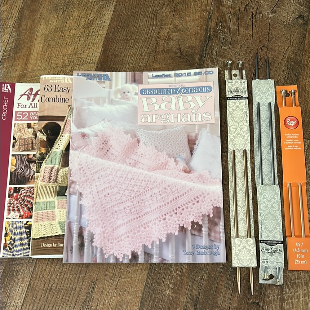 Baby Afghans Crochet Pattern Books and Knitting Needles Set
